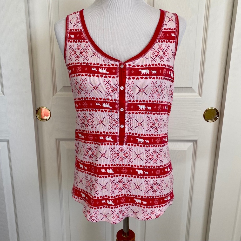 Victoria's Secret Sz L Fair Isle Reindeer Henley Tank Holiday Christmas Lounge